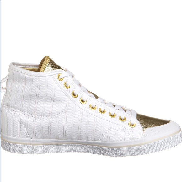 Adidas Honey White & Gold Pinstripe High Tops - Picture 5 of 16